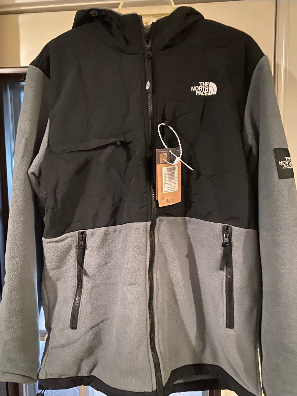 The North Face Black and Gray Hooded Fleece Jacket